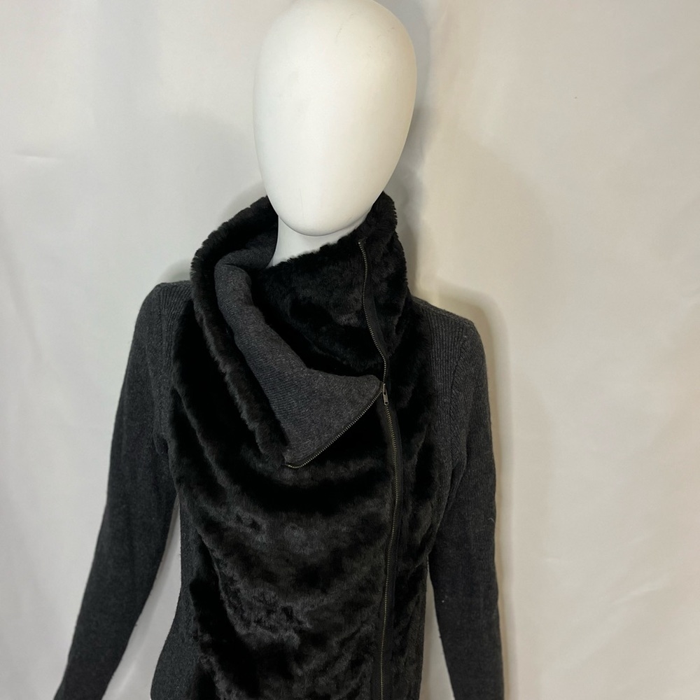 Moto Jacket Faux Fur Velvet Multi Way Look Zip Jacket Sweater. Size M